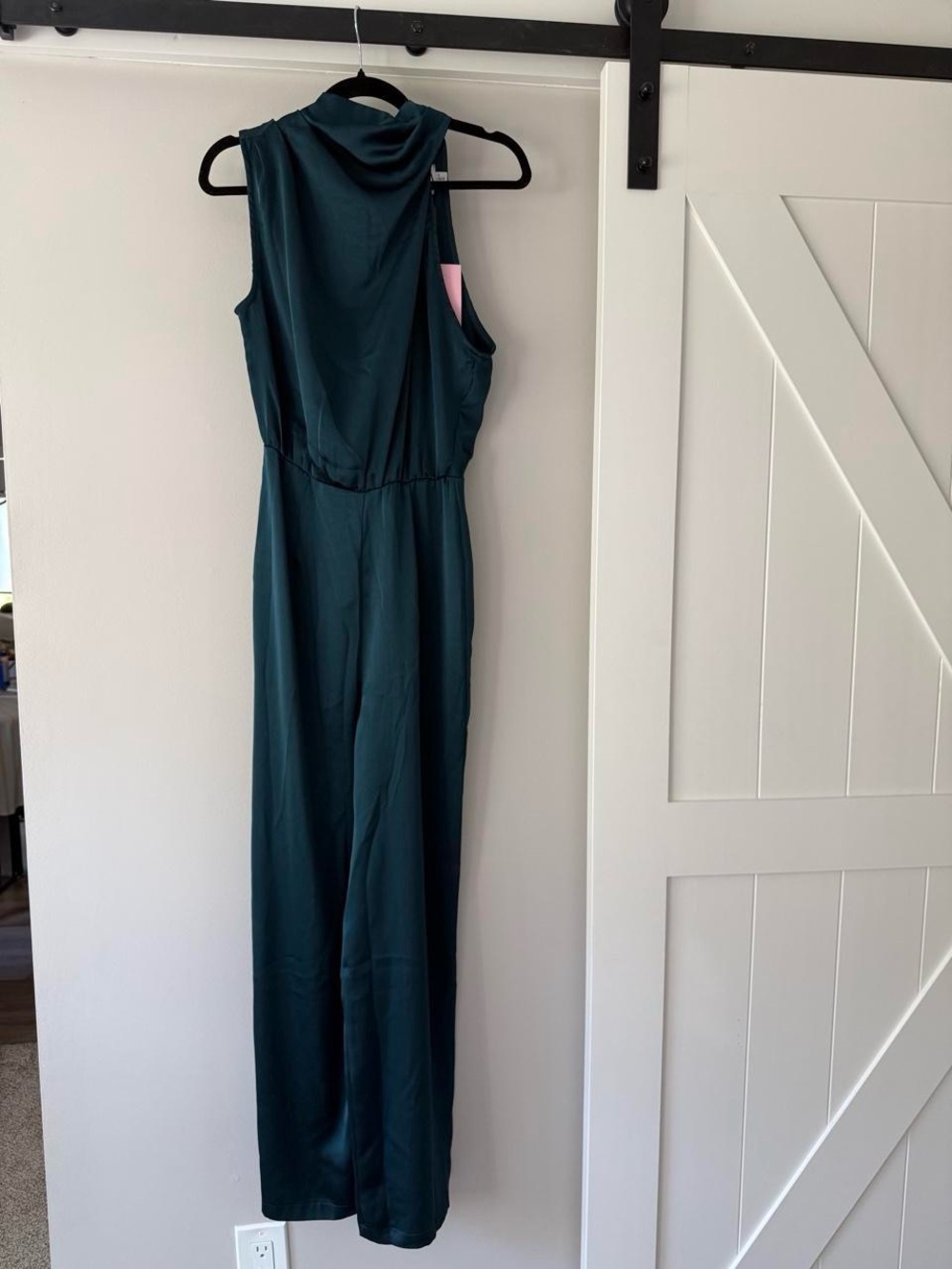 Hello Molly Teal Satin Halter Wide-Leg Jumpsuit - Picture 3 of 4